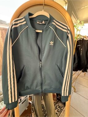 adidas Men's Teal Bomber Jacket with White Stripes